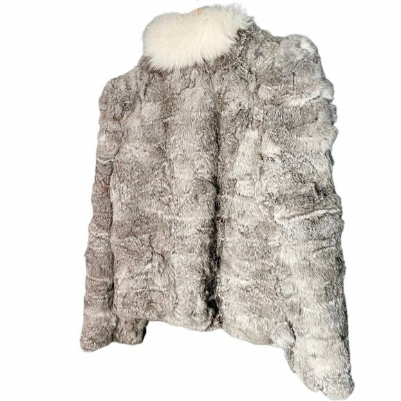 Vintage 80s Rabbit Fur Fox Tail Short Jacket Coat Made in Hong Kong Size Medium - Picture 14 of 15